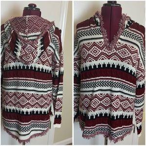 NWT  Knit Western V-Neck Hooded Sweater Tunic Colorful